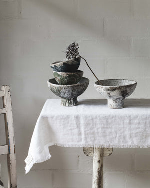 Rustic ceramic footed pedestal bowls in matte natural decor created by clay beehive ceramics 