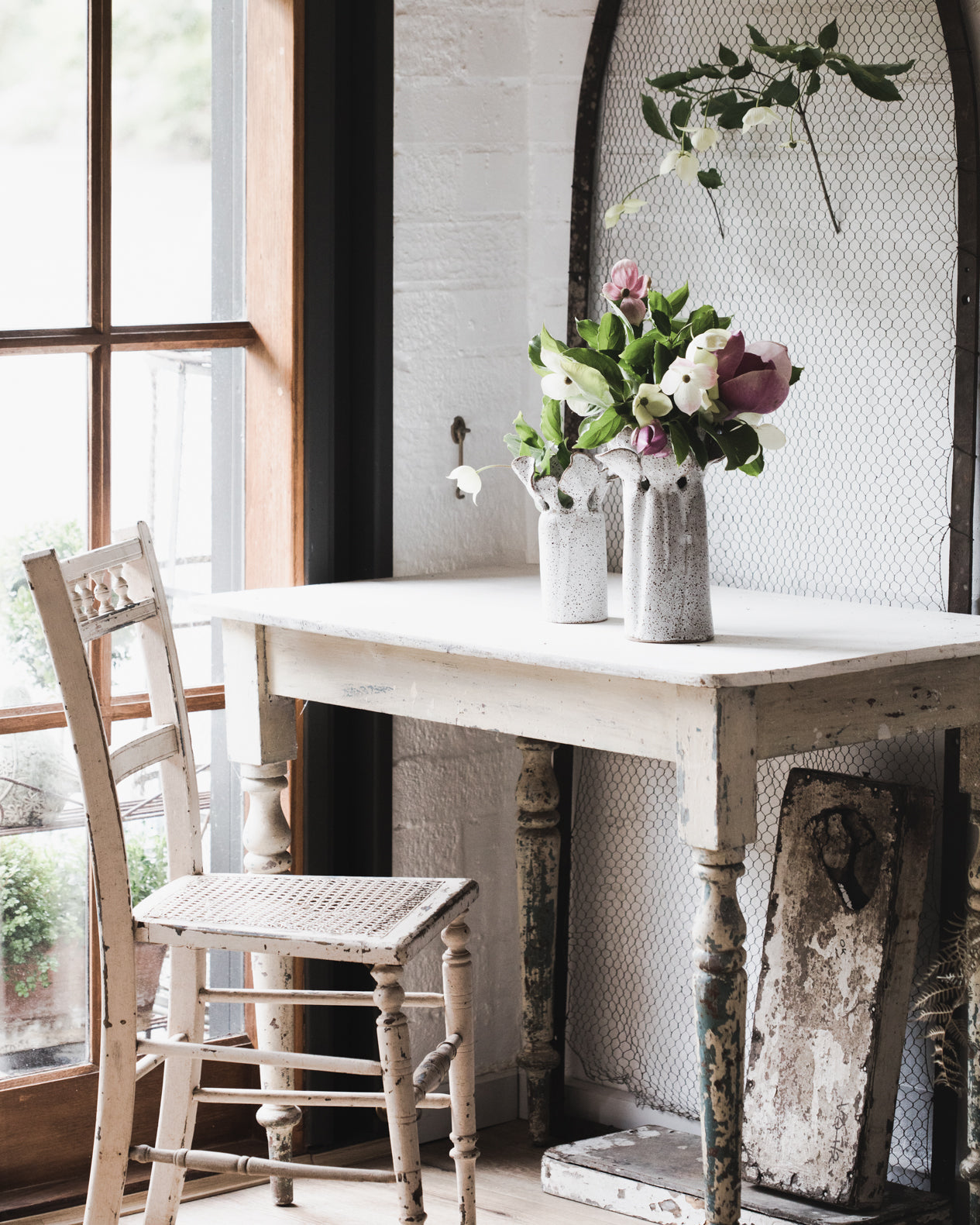 Rustic white floating petal vases handcrafted by clay beehive ceramics