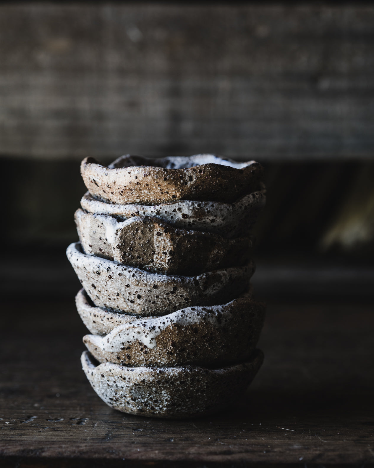 rustic speckled spots and lines salt dishes stack by clay beehive ceramics