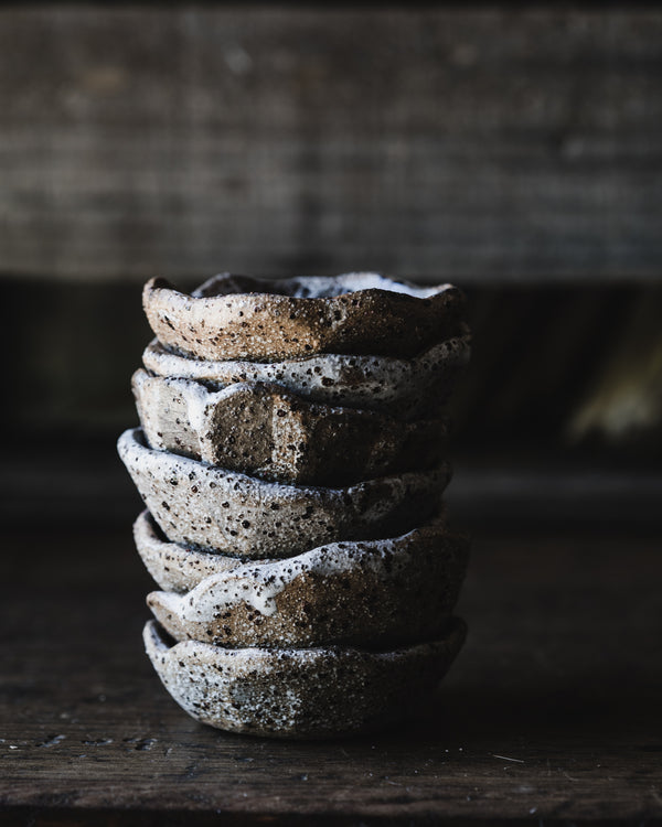 Rustic specked salt dish stack - Clay Beehive
