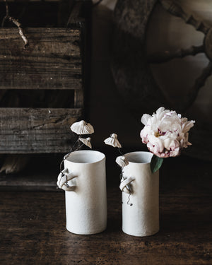 Ceramic flower vases with wire ceramic flowers in satin white by clay beehive ceramics