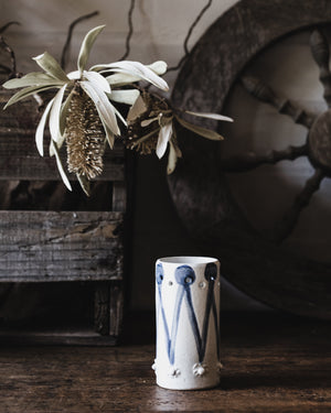 Zigzag spot vase in blue and white by clay beehive ceramics