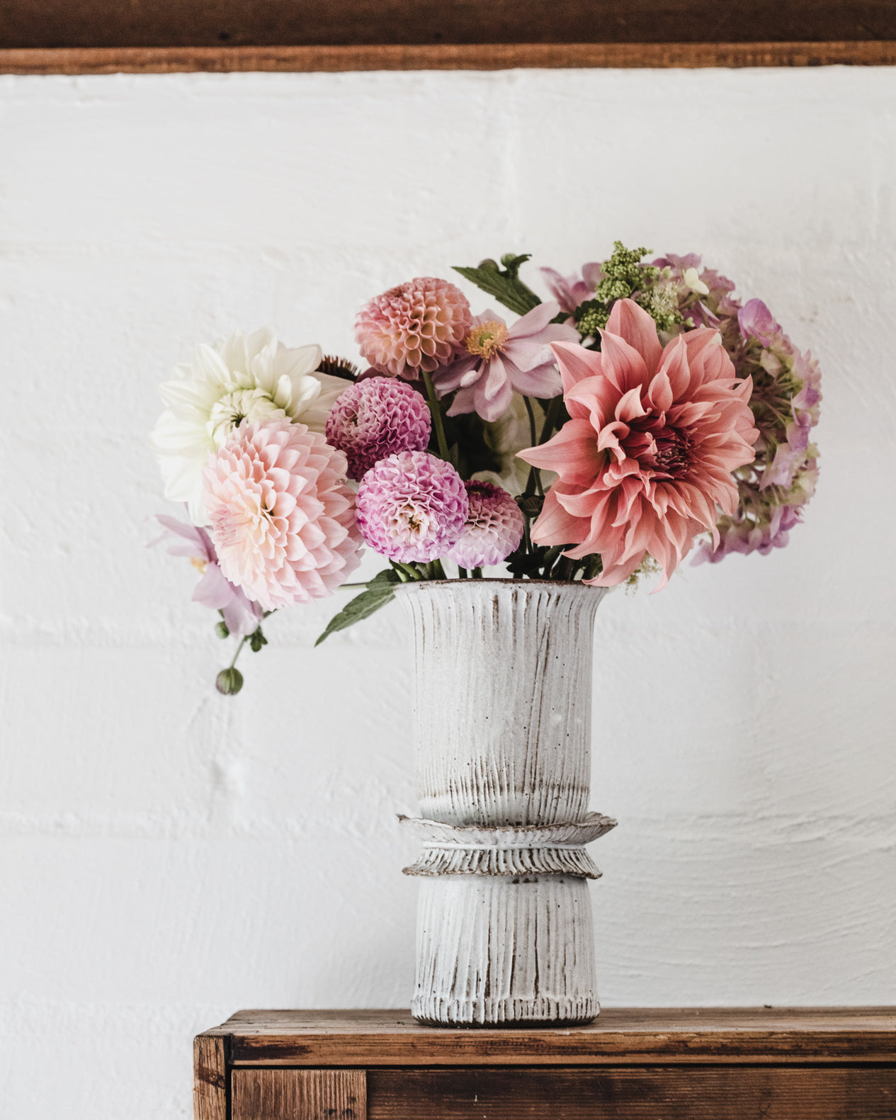 frilly textured tall vase handmade by clay beehive ceramics