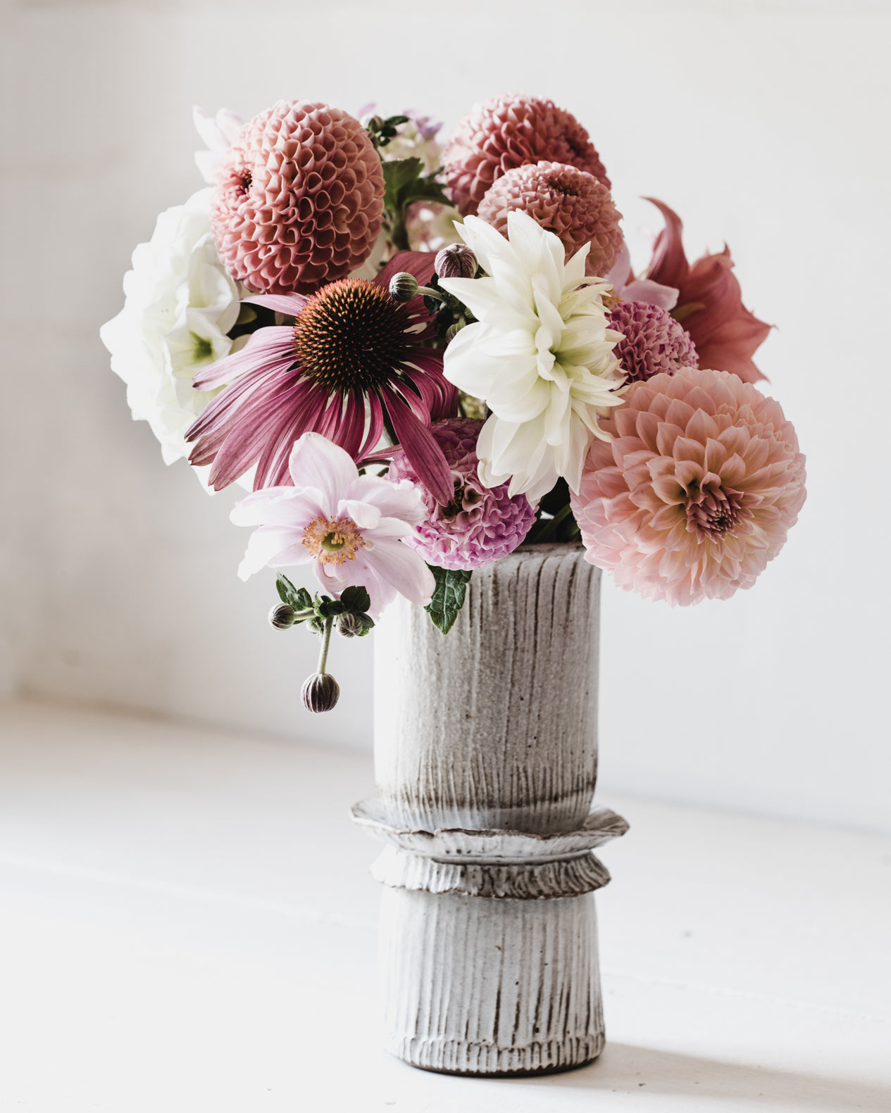 frilly textured tall vase handmade by clay beehive ceramics