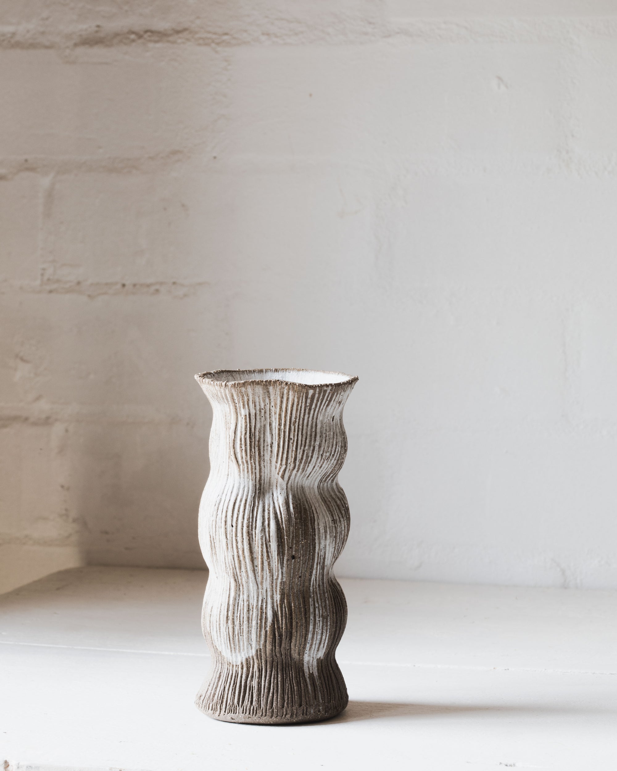ceramic textured lines organic shaped rustic vase by clay beehive ceramics