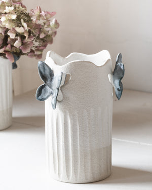 Ceramic vase with butterflies attached handmade by claybeehive ceramics