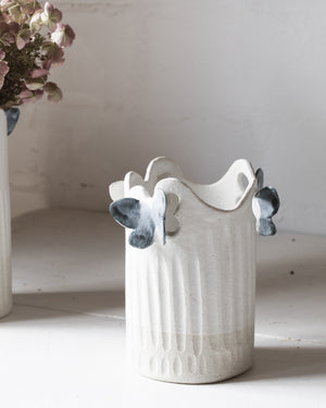 Ceramic vase with butterflies attached handmade by claybeehive ceramics
