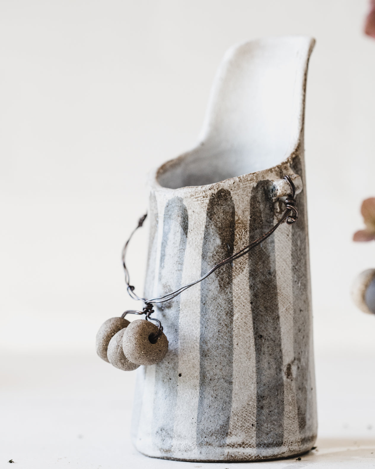 ceramic jugs/pitcher with rustic texture and wired ceramic handles handmade by clay beehive ceramics