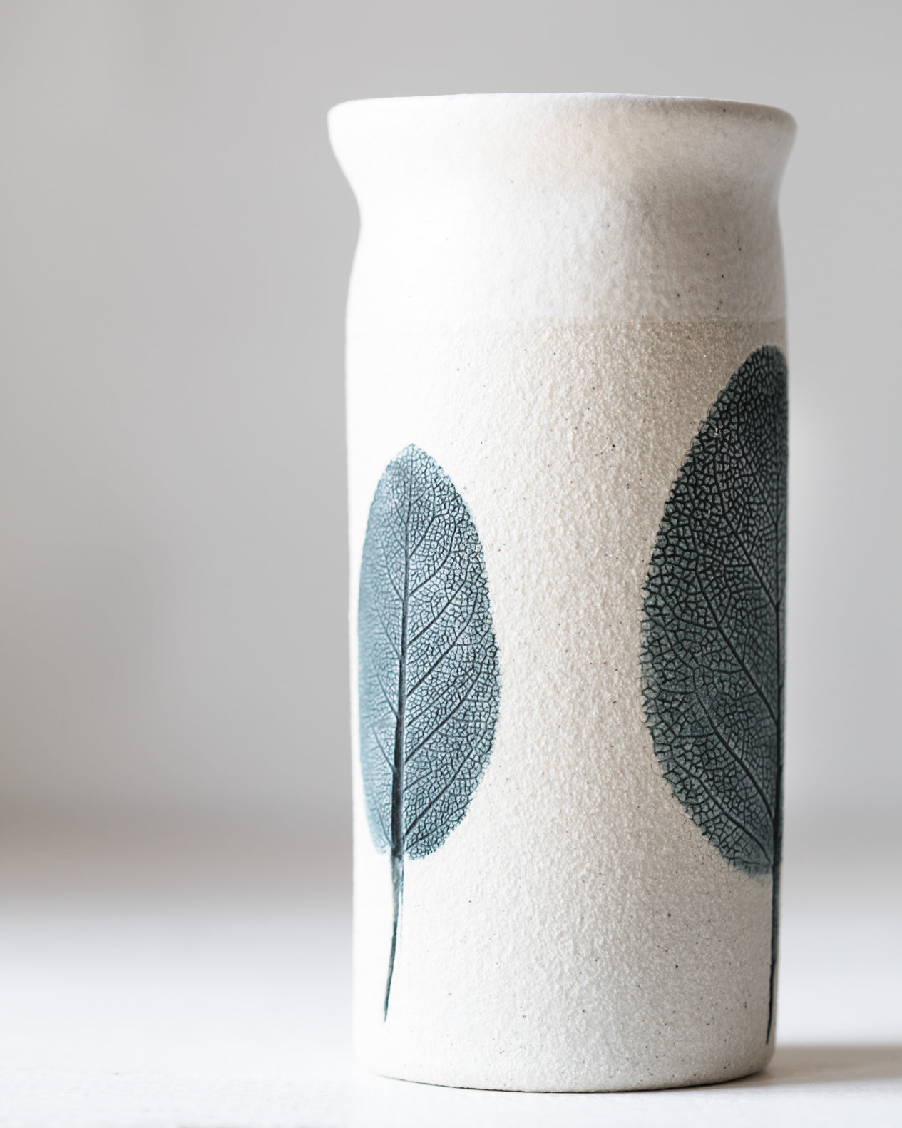 Sage Leaf impression handmade vases by clay beehive ceramics