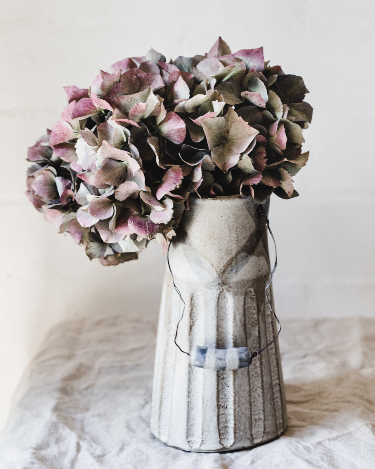 Rustic farmhouse jug with wired ceramic handle handmade by claybeehive ceramics