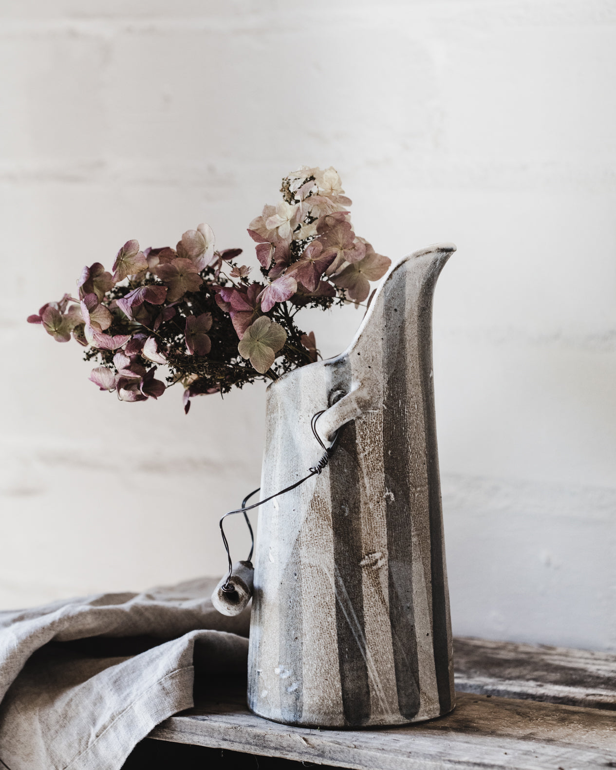 Farmhouse jug with wired ceramic handle by clay beehive ceramics