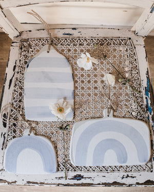 Blue and white cheeseboards with hemp cord by clay beehive ceramics 