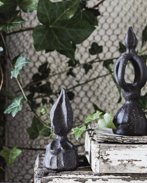 Black ceramic decorative finials for the garden and home interior decor handcrafted by clay beehive ceramics