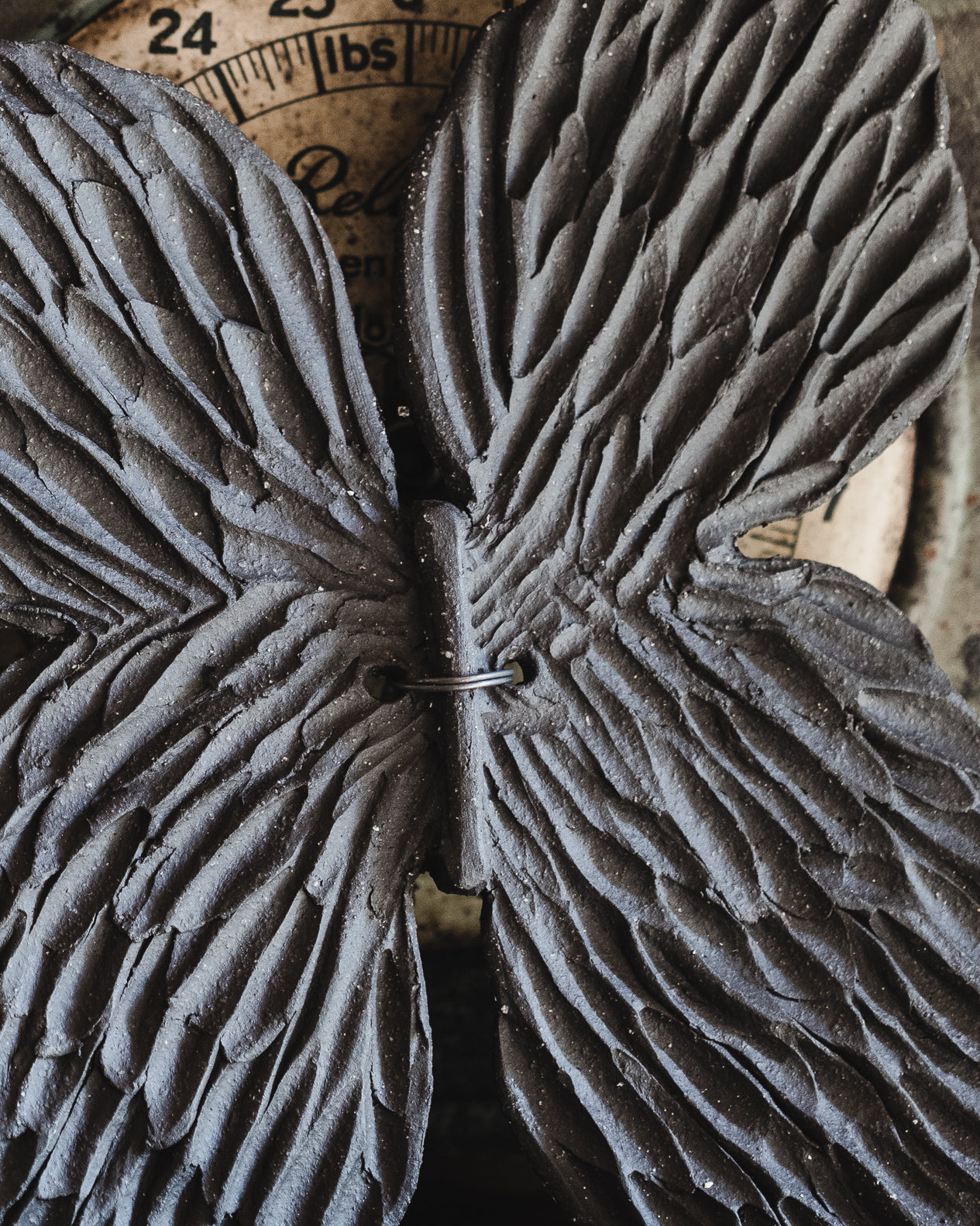 Large noir black butterfly carved wall art handcrafted by clay beehive ceramics