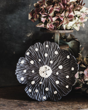 Black and white spot large flower handcrafted and carved by Clay beehive 