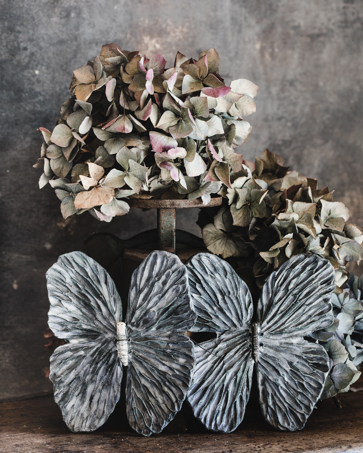 Large Butterfly with carved textured wings in a blue watercolour effect handcrafted by clay beehive ceramics