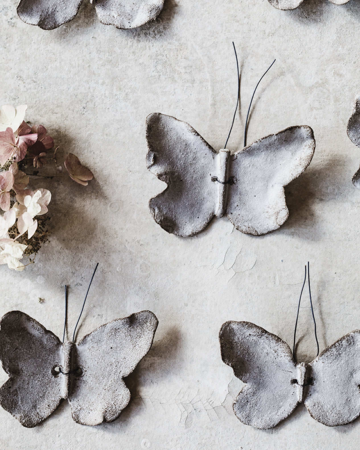 Ceramic rustic white/brown butterflies handmade by clay beehive ceramics