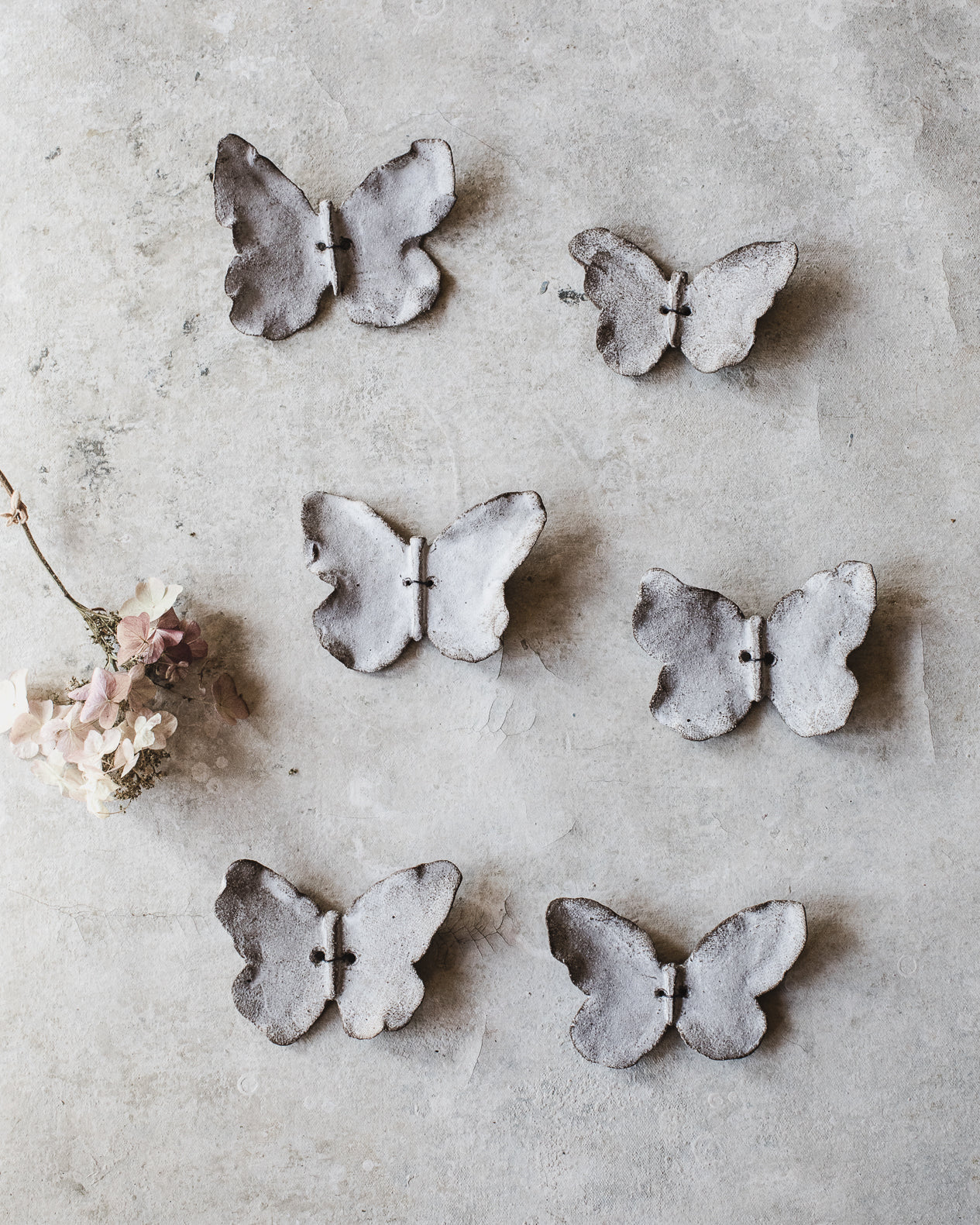 Ceramic rustic white/brown butterflies handmade by clay beehive ceramics