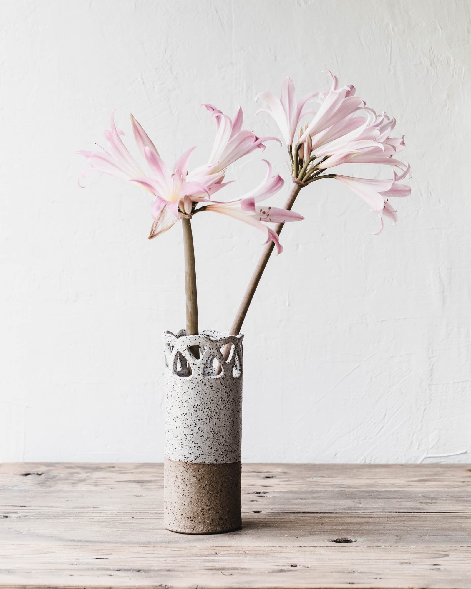 Beautiful cutout patterned extra large vase handmade by clay beehive ceramics