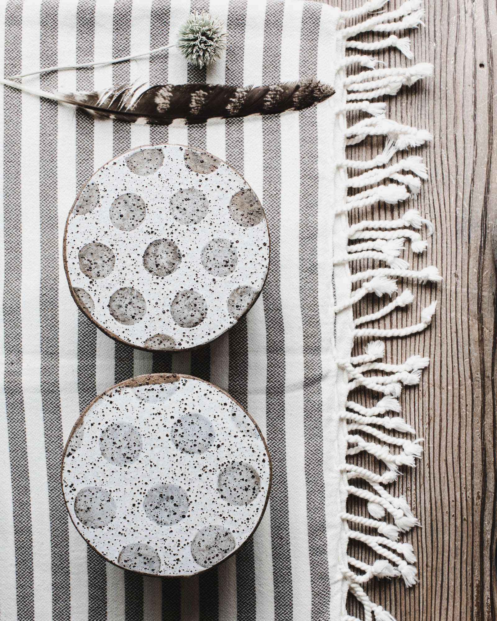 Rustic gritty speckled french style butter keeper bell handmade by clay beehive ceramics