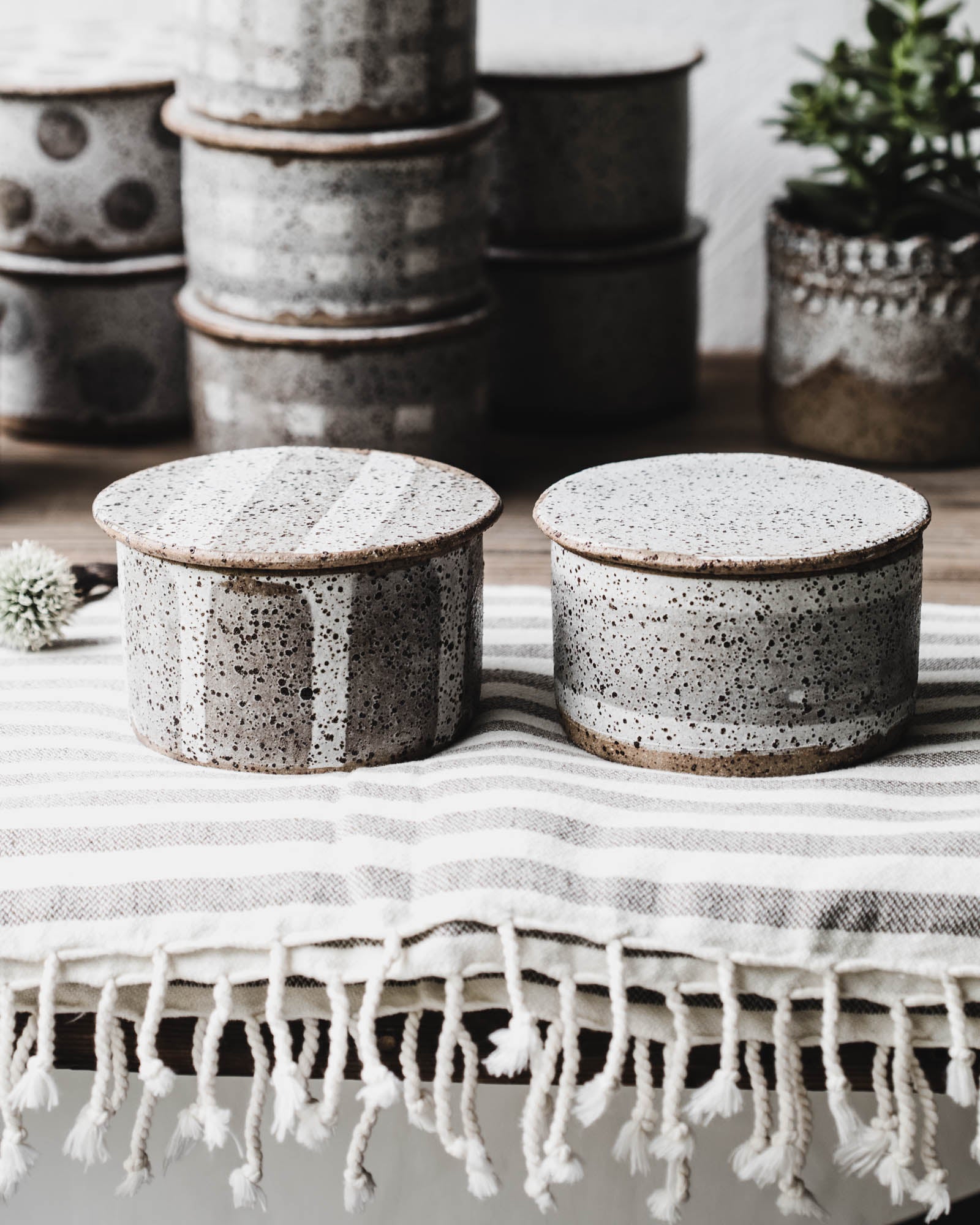 Rustic gritty speckled french style butter keeper bell handmade by clay beehive ceramics