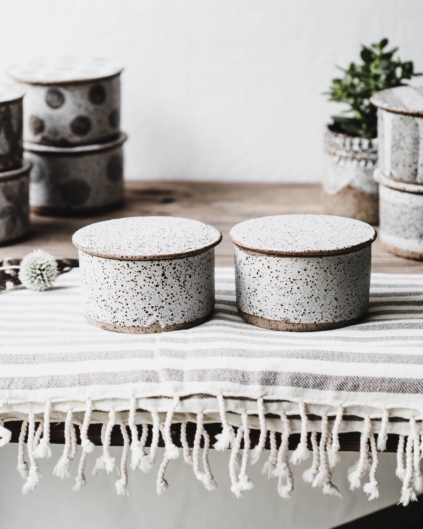 Rustic gritty speckled french style butter keeper bell handmade by clay beehive ceramics