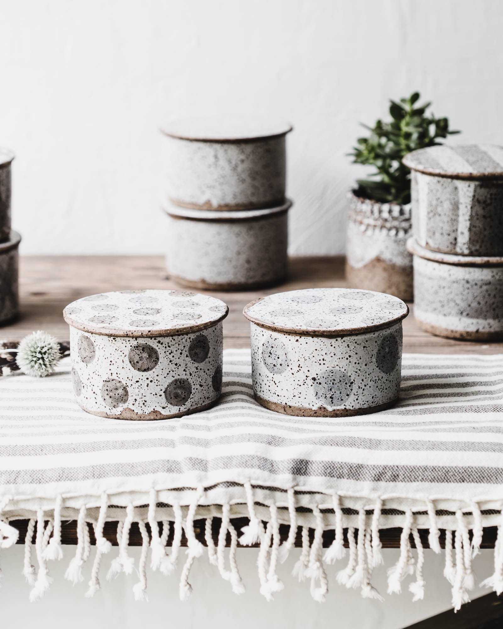 Rustic gritty speckled french style butter keeper bell handmade by clay beehive ceramics