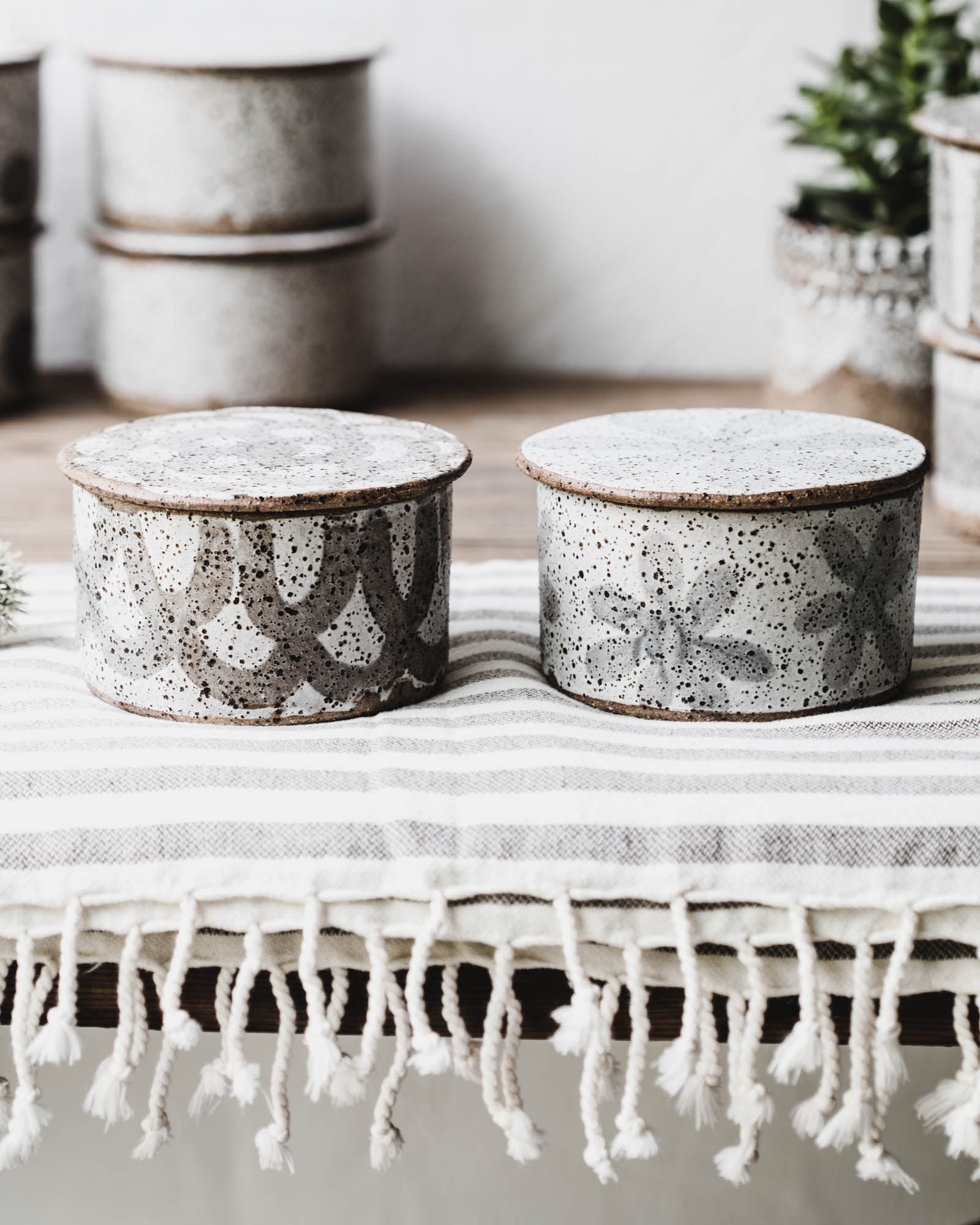 Rustic gritty speckled french style butter keeper bell handmade by clay beehive ceramics