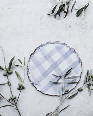 french country style plate with a tartan pattern handmade by clay beehive ceramics