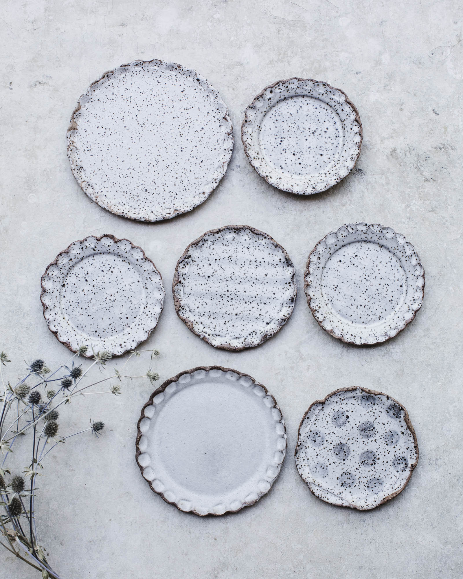 Scallop rim cake plates handmade by clay beehive