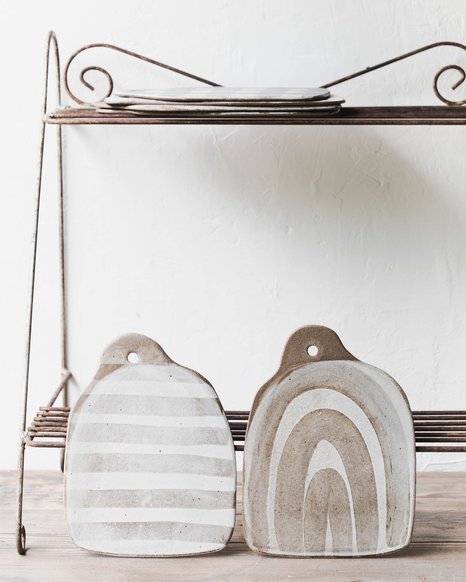 Handmade ceramic cheeseboards with patterns in a rustic style by clay beehive ceramics