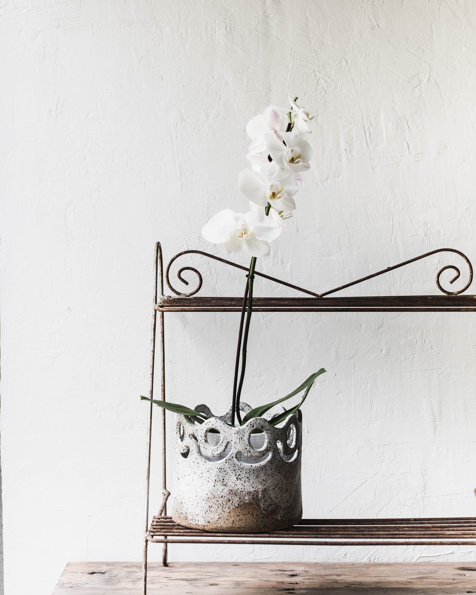 Extra large rustic gritty planter pot with cutout design handmade by clay beehive ceramics
