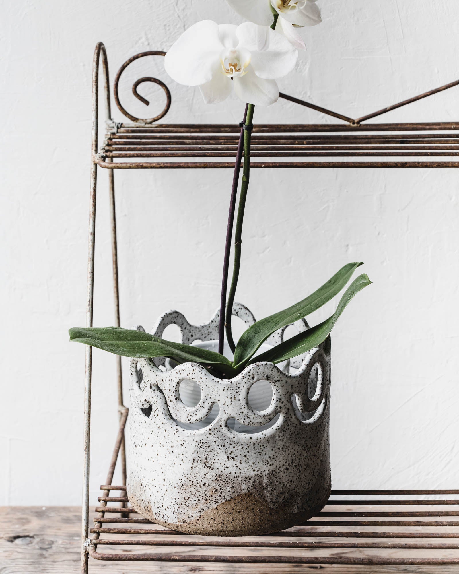 Extra large rustic gritty planter pot with cutout design handmade by clay beehive ceramics