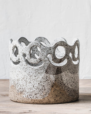Extra large rustic gritty planter pot with cutout design handmade by clay beehive ceramics