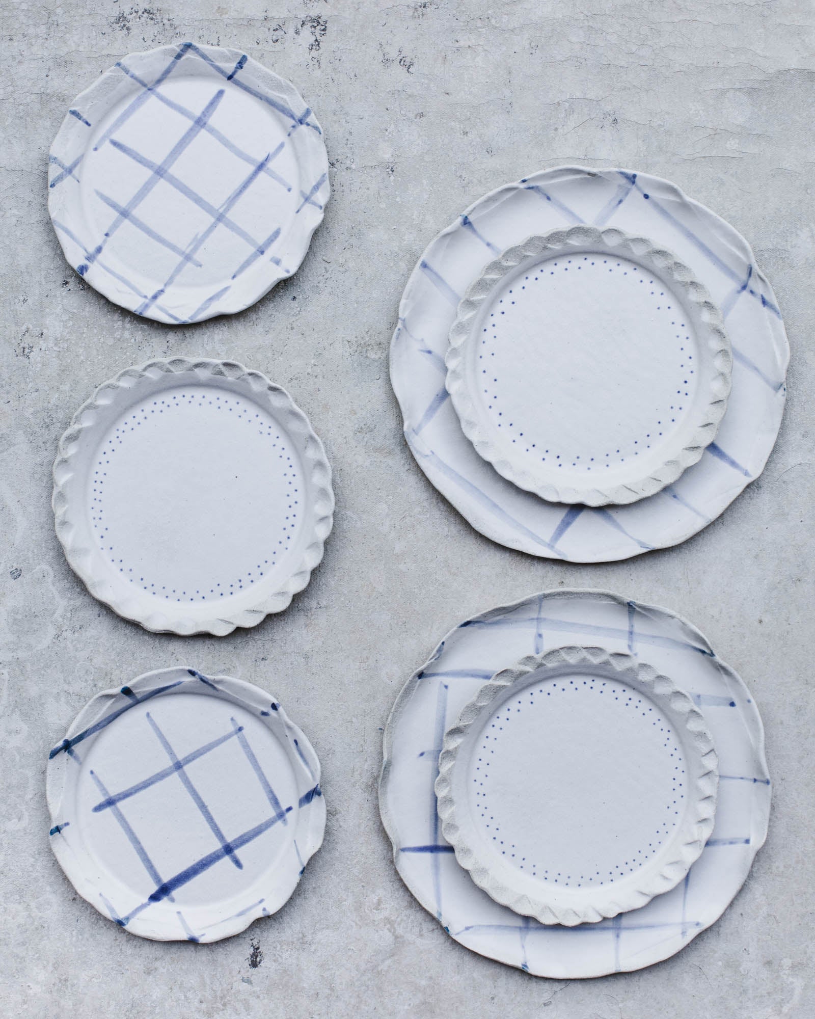 earthy rim blue pattern plates with satin white finish handmade by clay beehive ceramic 20cm
