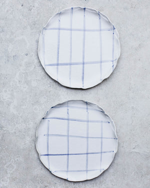 earthy rim blue pattern plates with satin white finish handmade by clay beehive ceramic 20cm