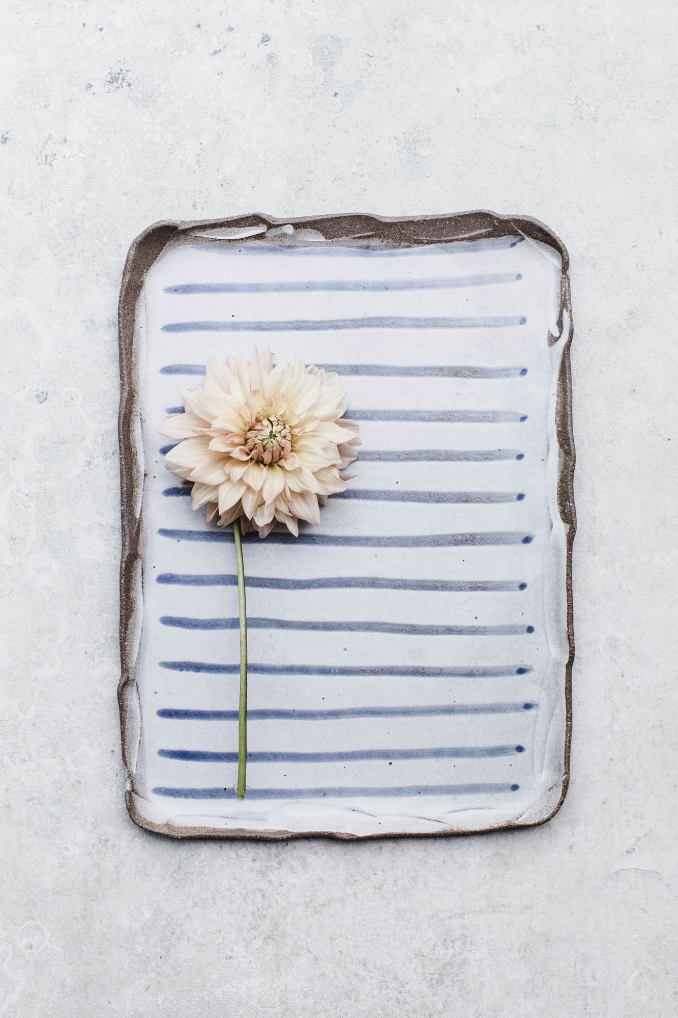 nautical blue lines platter with organic shaped rim and rectangular shape handmade by clay beehive ceramics