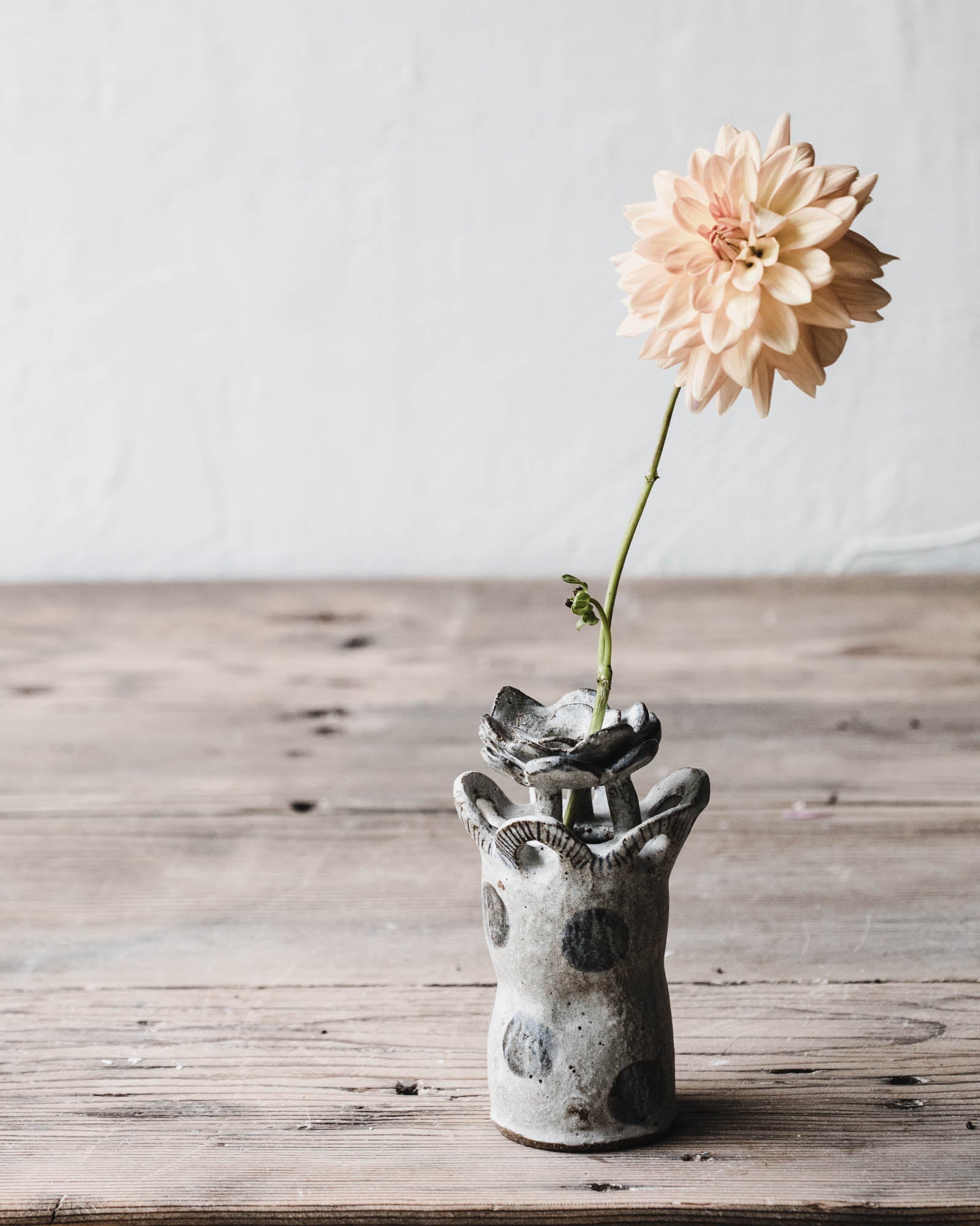 Rustic ceramic flower bud vase with polka dots by Clay Beehive