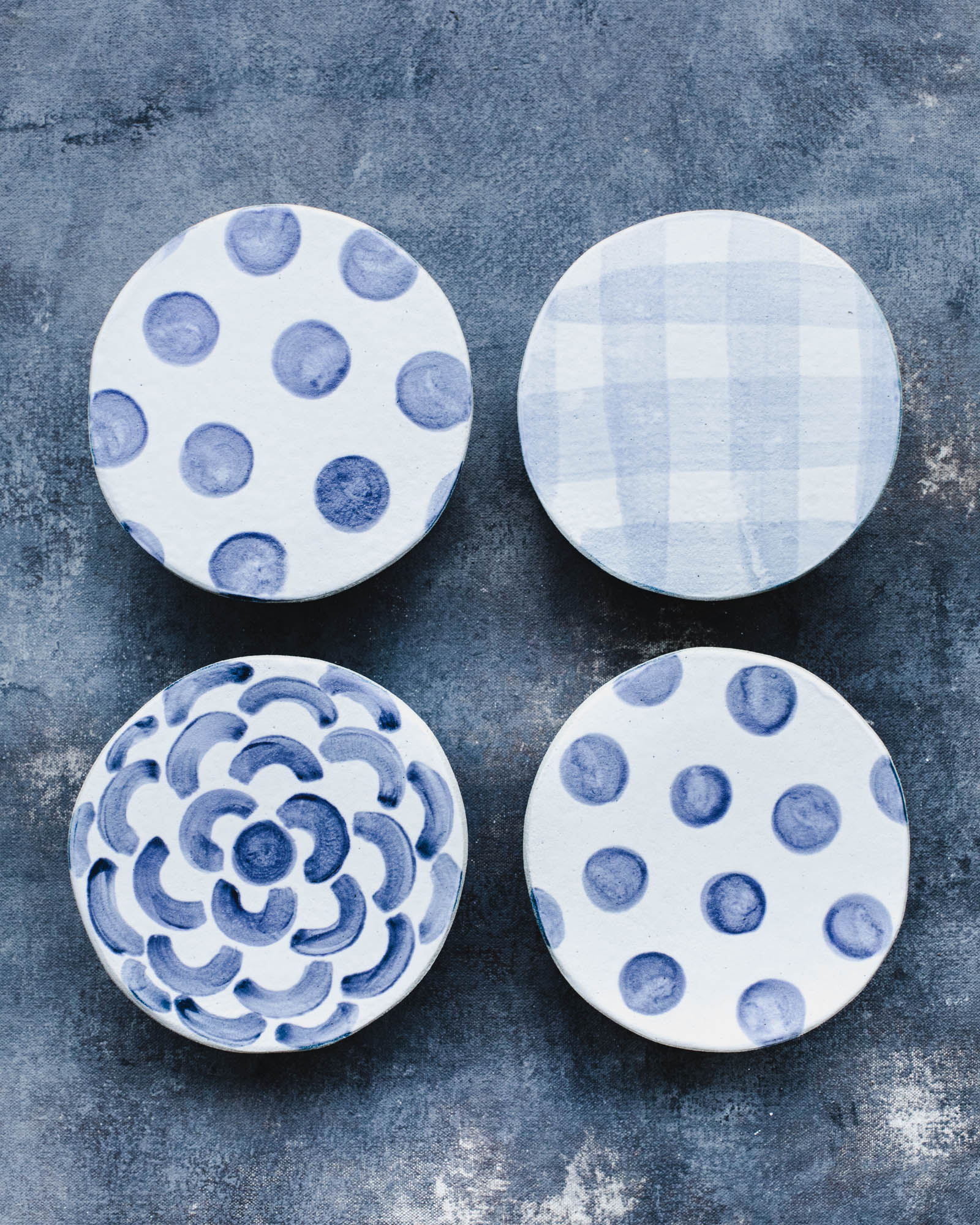 French style Butter Bell dish handmade with blue and white patterns by clay beehive ceramics