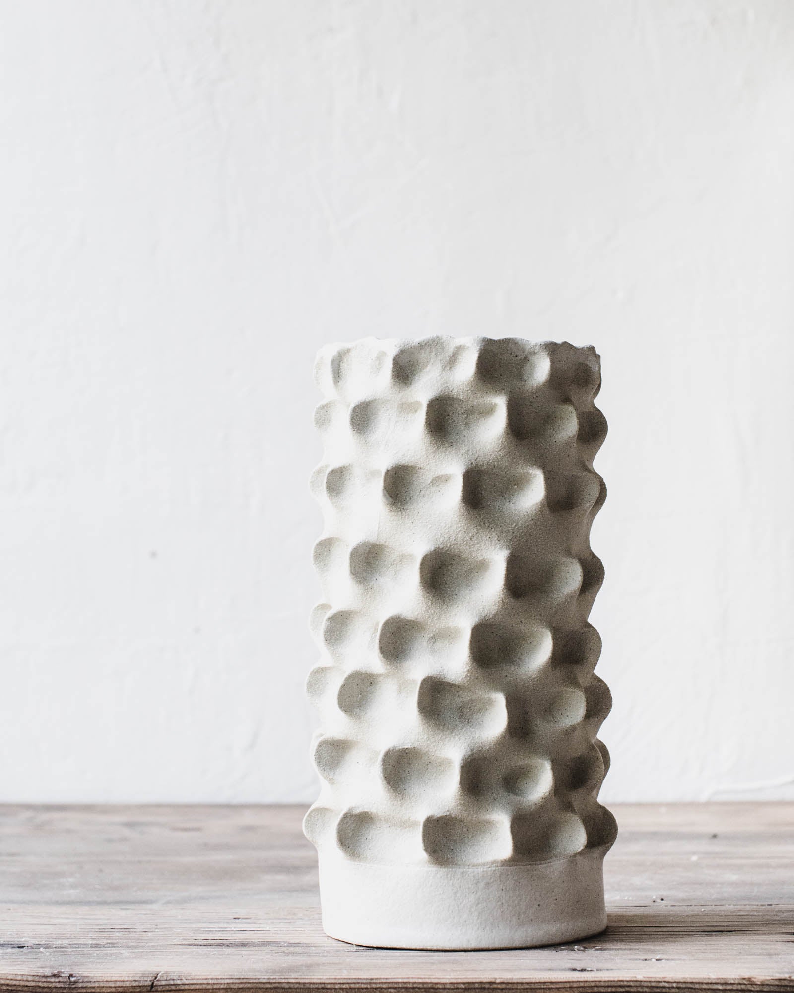 pinched texured pattern rustic white large flower vase hand made by clay beehive cermics