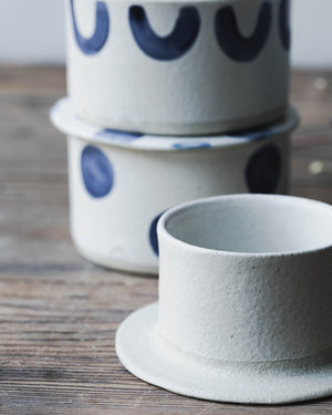 French style Butter Bell dish handmade with blue and white patterns by clay beehive ceramics