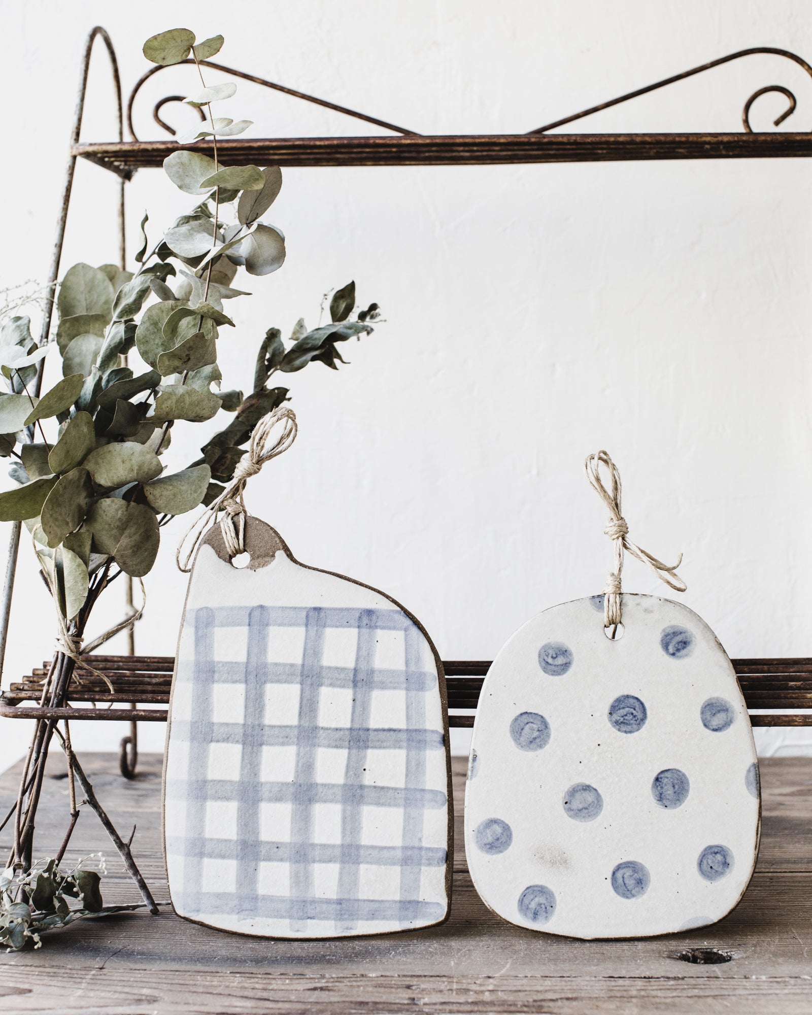 Dark stoneware rustic blue and white cheeseboards by clay beehive ceramics