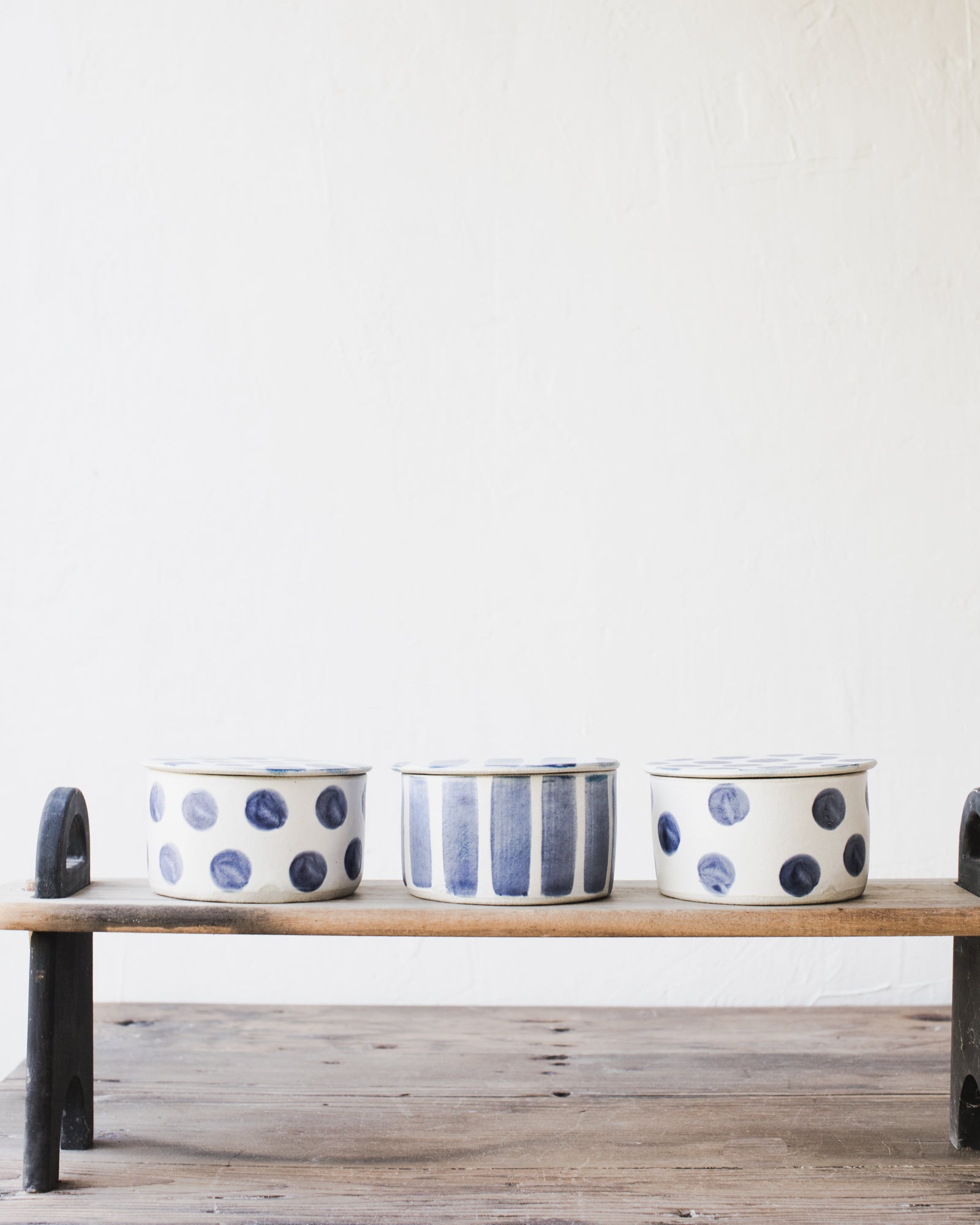 Blue and white French butter bell dish handmade by clay beehive ceramics