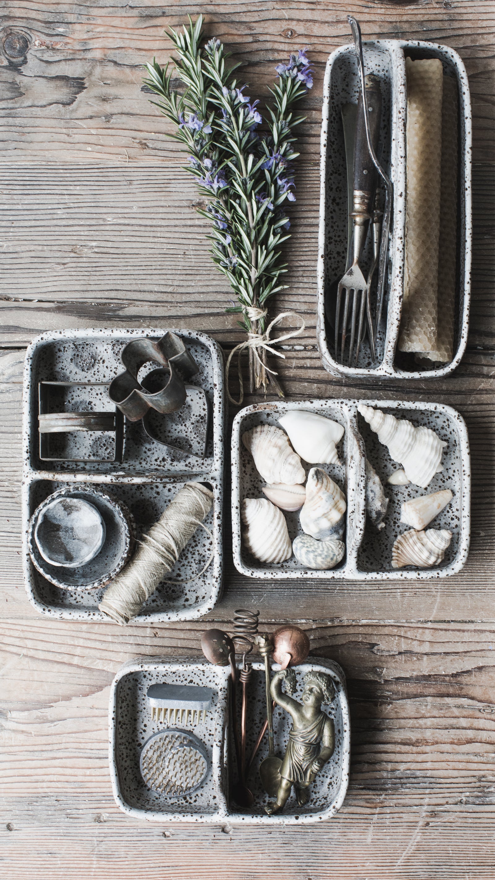 Rustic speckled Boxes/Trays with handles and compartments