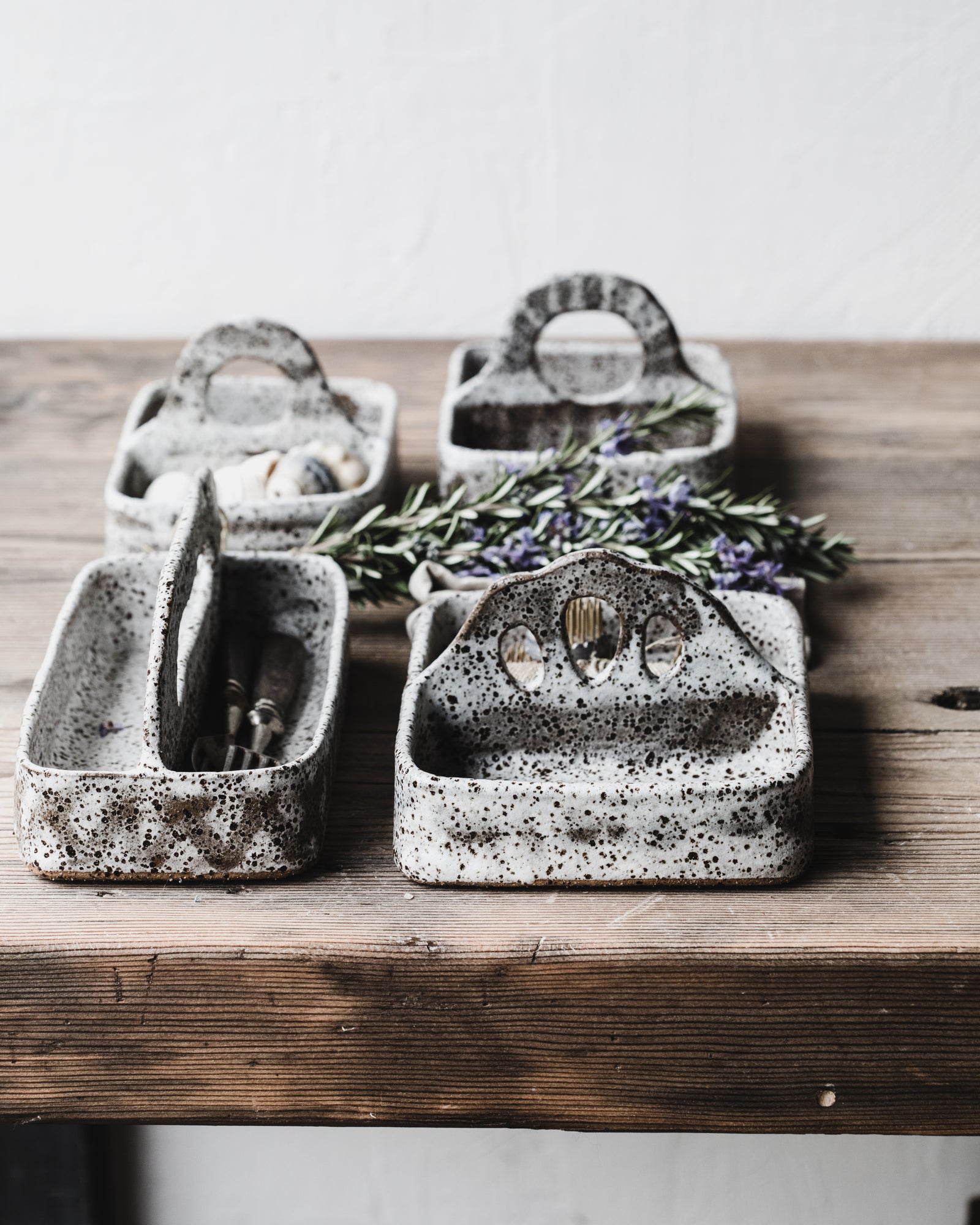 Rustic speckled Boxes/Trays with handles and compartments