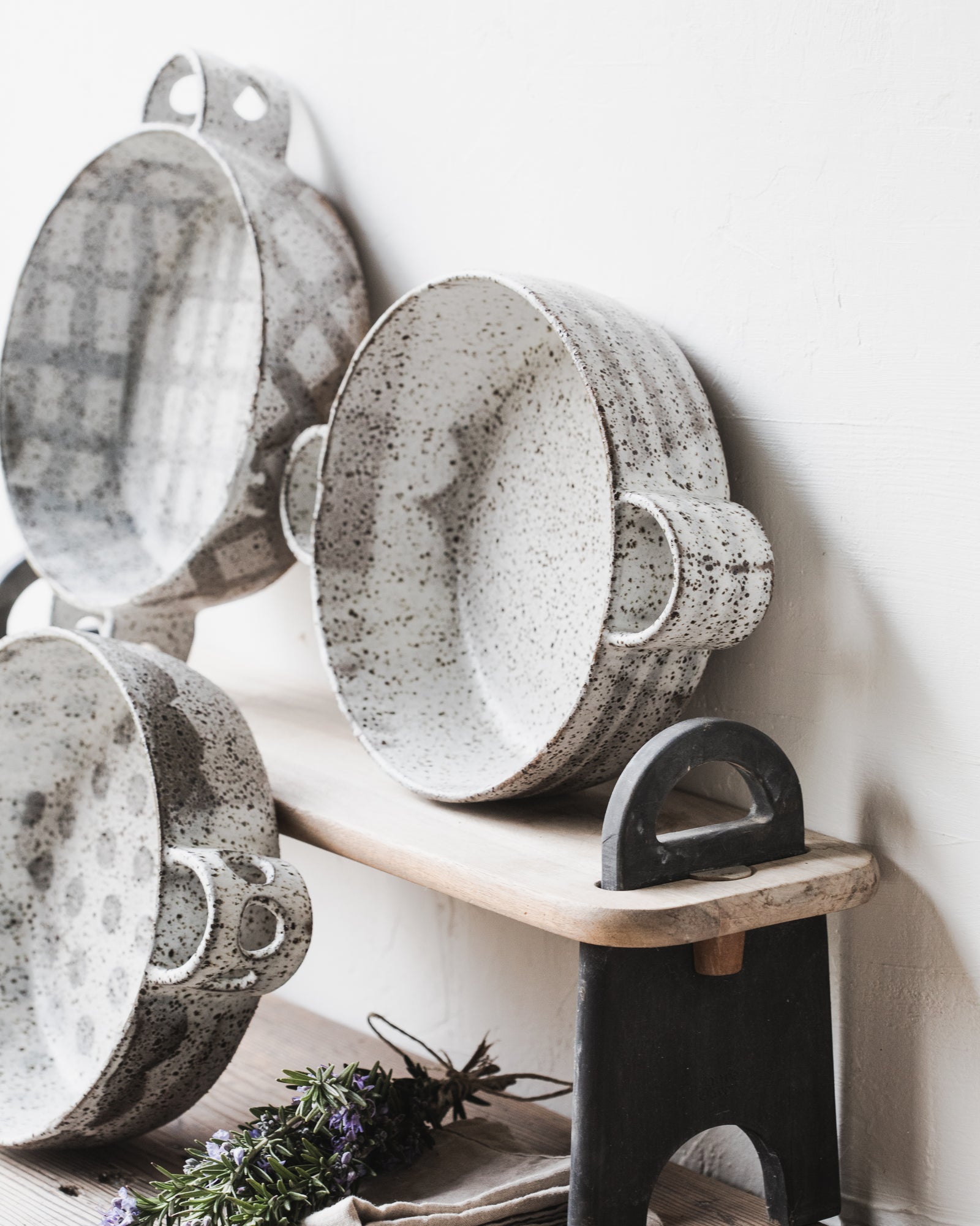 Handmade patterned ceramic deep baking dishes with easy grip handles by Clay Beehive 