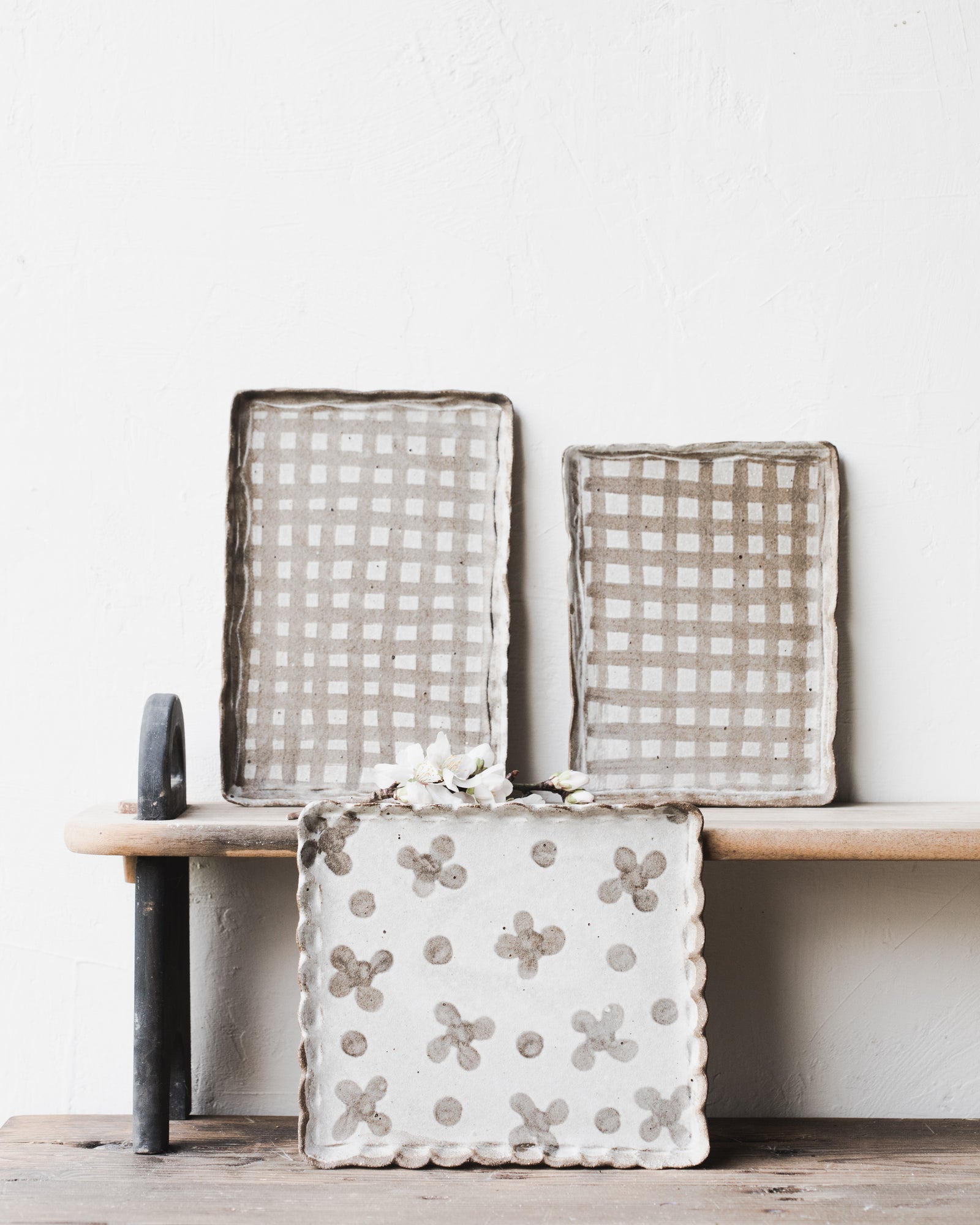Handmade rustic brown toned patterned plates/trays by Clay Beehive ceramics 