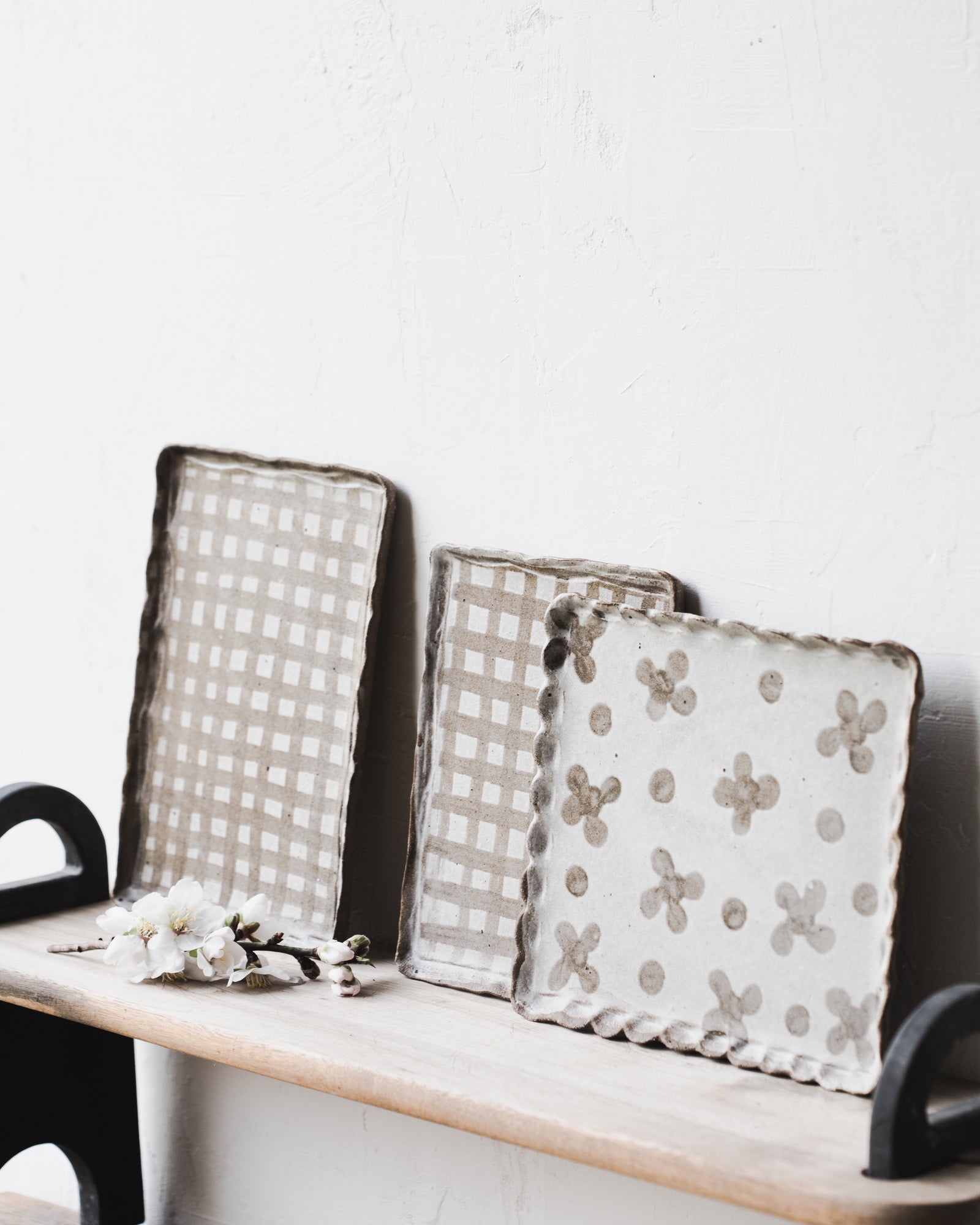 Handmade rustic brown toned patterned plates/trays by Clay Beehive ceramics 