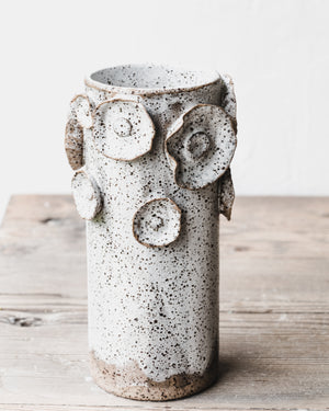 Rustic speckled Flowers and lines tall vases