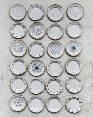 Teeny tiny trinket, jewellery, snack plates in blue and white by clay beehive ceramics